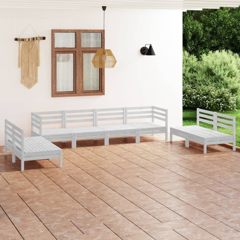 8 pcs conjunto lounge de jardim pinho maciço branco-Conjuntos de jardim-Home Retail