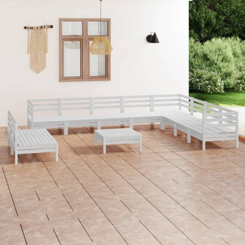 11 pcs conjunto lounge de jardim pinho maciço branco-Conjuntos de jardim-Home Retail