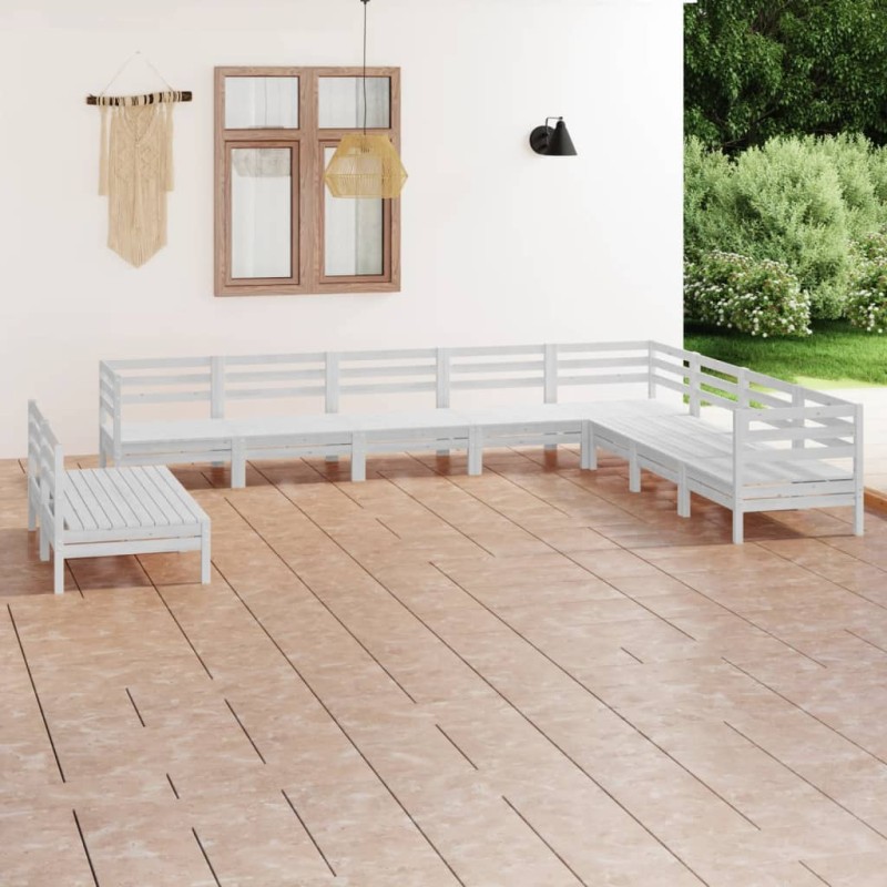 10 pcs conjunto lounge de jardim pinho maciço branco-Conjuntos de jardim-Home Retail