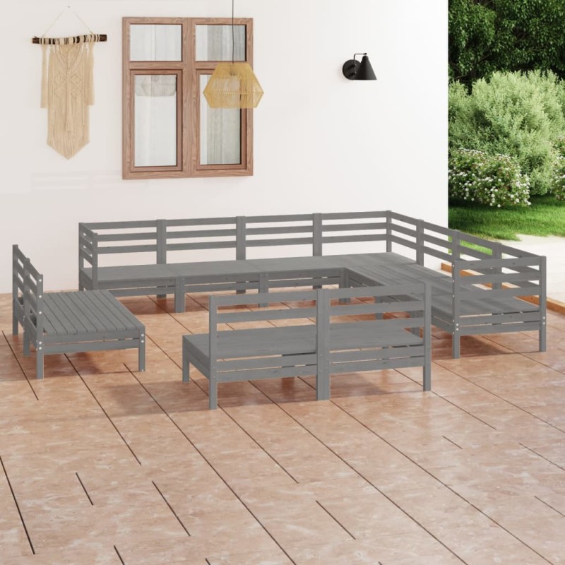 11 pcs conjunto lounge de jardim pinho maciço cinzento-Conjuntos de jardim-Home Retail