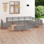 11 pcs conjunto lounge de jardim pinho maciço cinzento