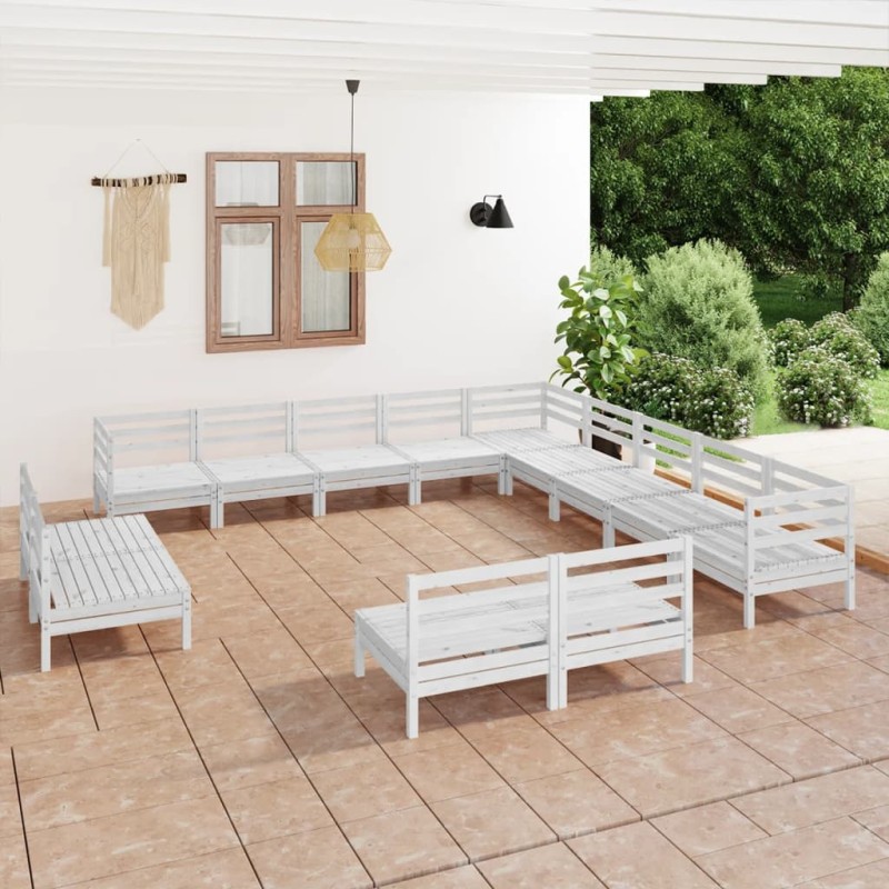 13 pcs conjunto lounge de jardim pinho maciço branco-Conjuntos de jardim-Home Retail