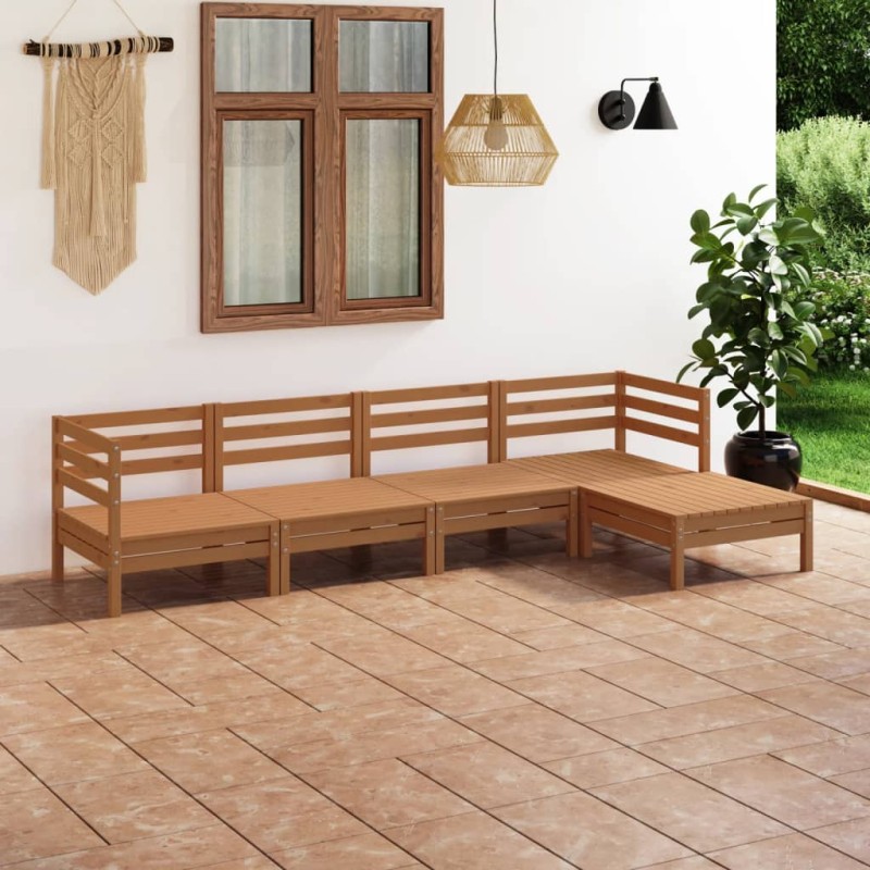 5 pcs conjunto lounge de jardim pinho maciço castanho mel-Conjuntos de jardim-Home Retail