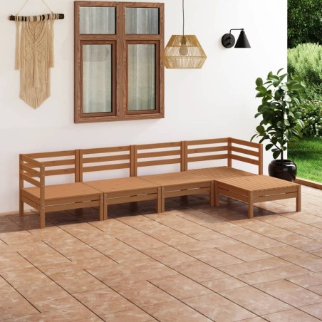 5 pcs conjunto lounge de jardim pinho maciço castanho mel