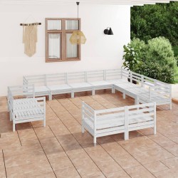 12 pcs conjunto lounge de jardim pinho maciço branco