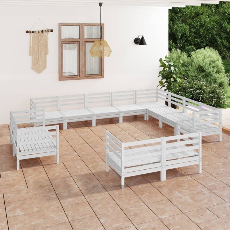 12 pcs conjunto lounge de jardim pinho maciço branco-Conjuntos de jardim-Home Retail