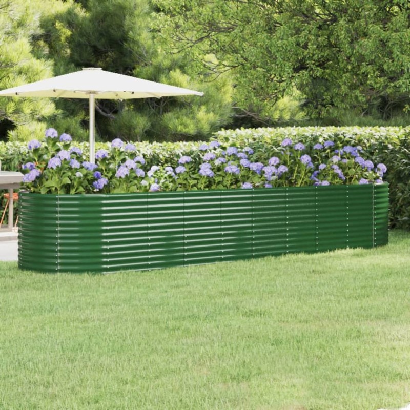 Canteiro elevado jardim 396x100x68 cm aço revestido a pó verde-Vasos e floreiras-Home Retail