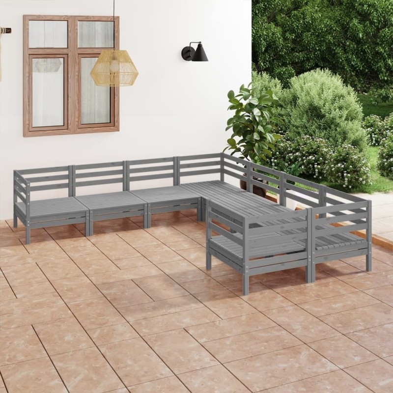 8 pcs conjunto lounge de jardim pinho maciço cinzento-Conjuntos de jardim-Home Retail