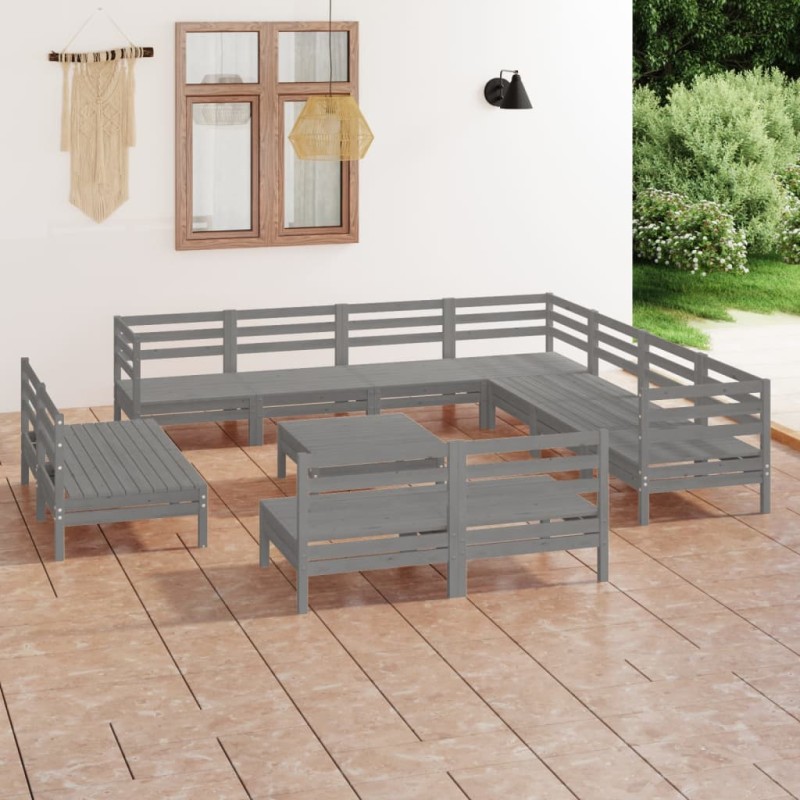 12 pcs conjunto lounge de jardim pinho maciço cinzento-Conjuntos de jardim-Home Retail