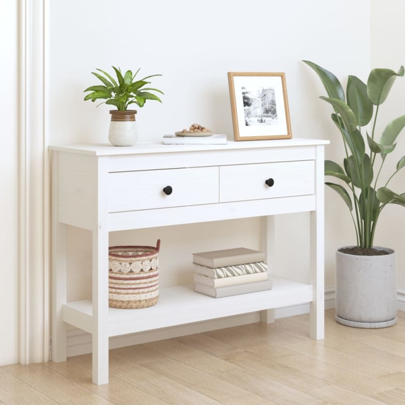 Mesa consola 100x35x75 cm pinho maciço branco-Mesas de apoio-Home Retail