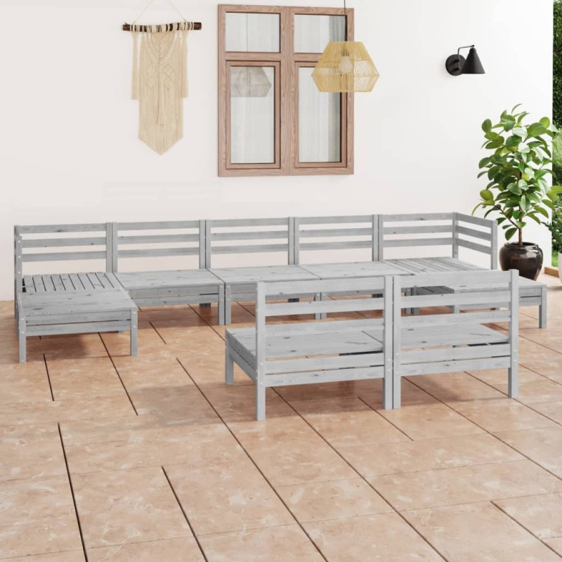 9 pcs conjunto lounge de jardim pinho maciço branco-Conjuntos de jardim-Home Retail