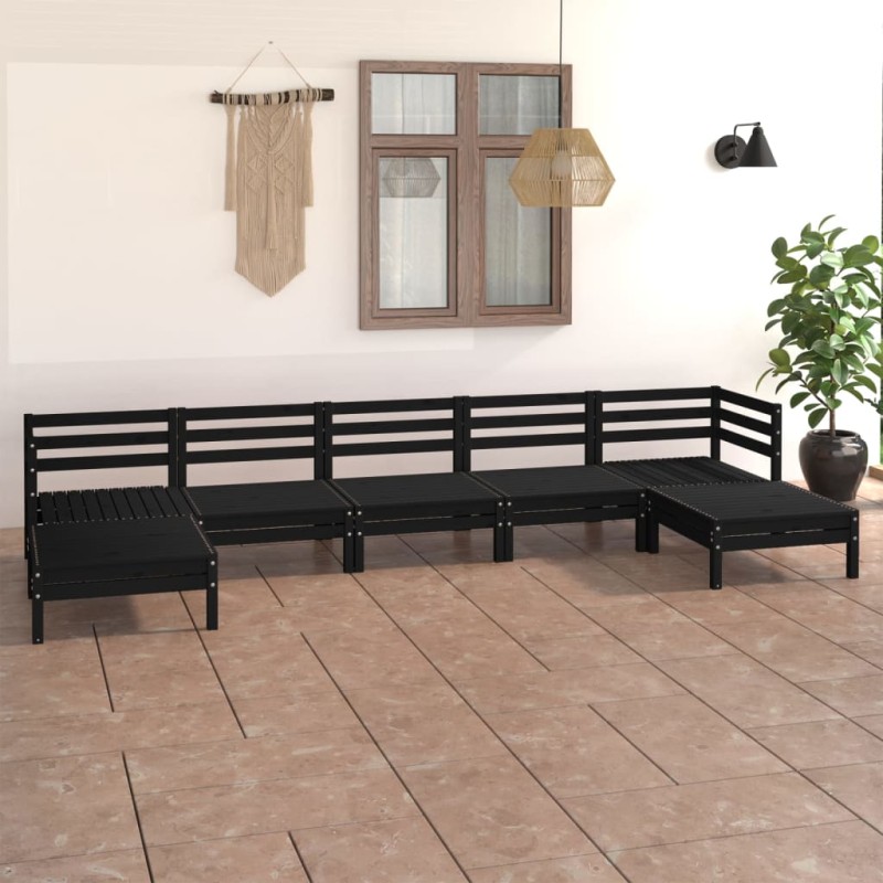 7 pcs conjunto lounge de jardim pinho maciço preto-Conjuntos de jardim-Home Retail