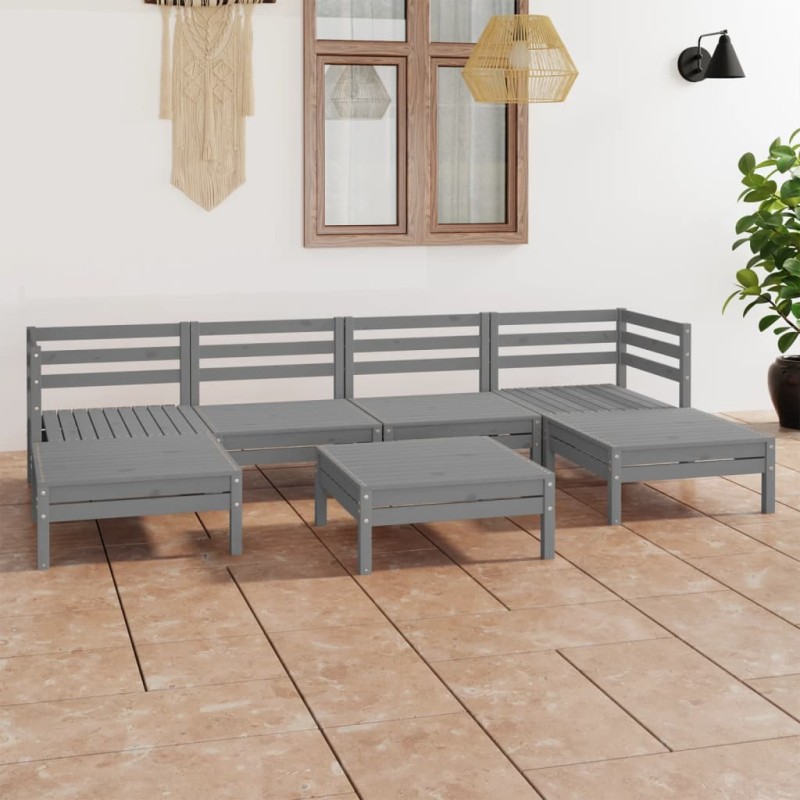 7 pcs conjunto lounge de jardim pinho maciço cinzento-Conjuntos de jardim-Home Retail