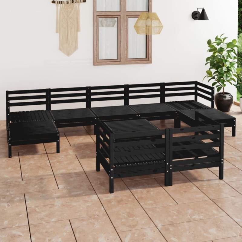 10 pcs conjunto lounge de jardim pinho maciço preto-Conjuntos de jardim-Home Retail