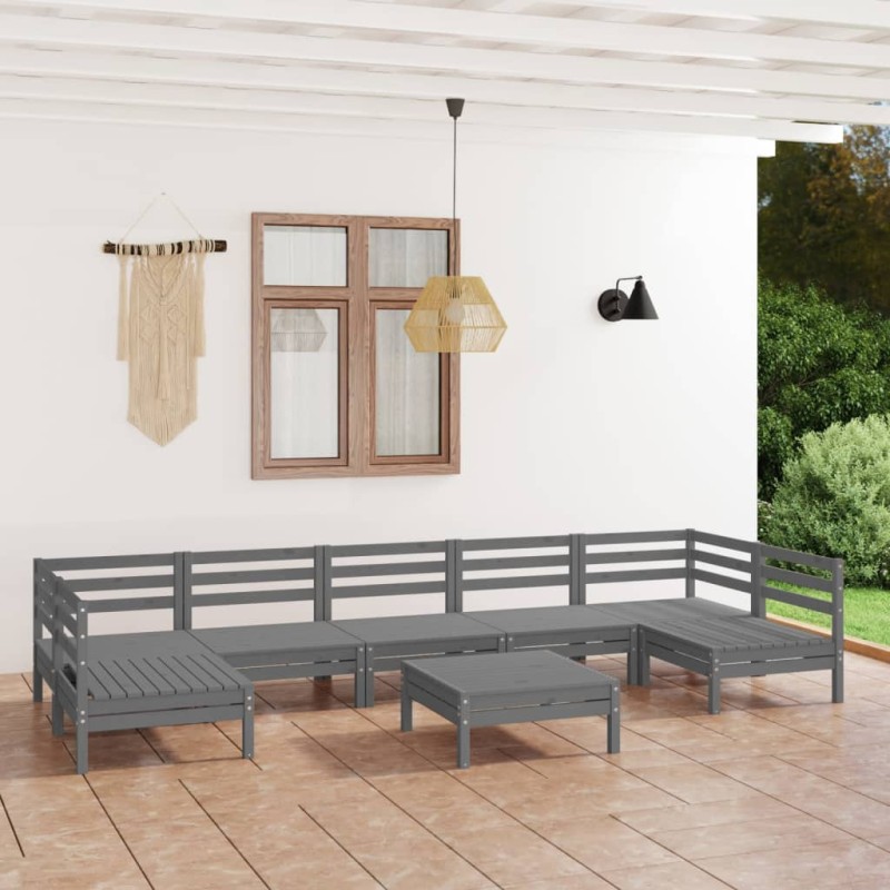 8 pcs conjunto lounge de jardim pinho maciço cinza-Conjuntos de jardim-Home Retail