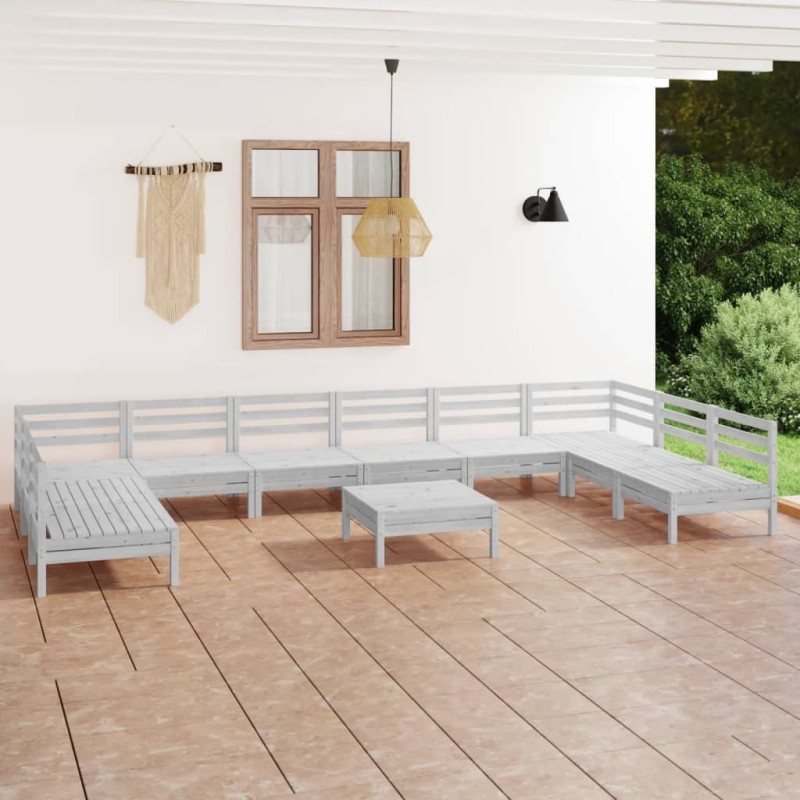 11 pcs conjunto lounge de jardim madeira de pinho maciça branco-Conjuntos de jardim-Home Retail