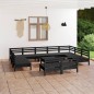 12 pcs conjunto lounge de jardim pinho maciço preto