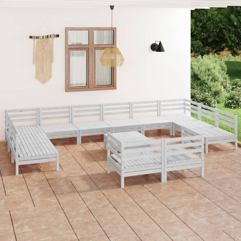 13 pcs conjunto lounge de jardim pinho maciço branco-Conjuntos de jardim-Home Retail