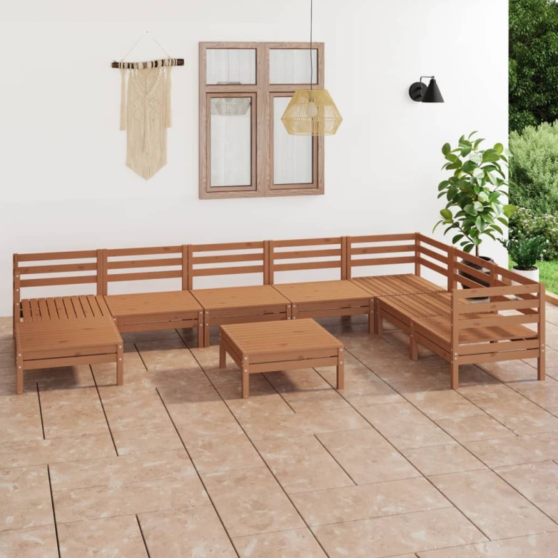 9 pcs conjunto lounge de jardim pinho maciço castanho mel-Conjuntos de jardim-Home Retail