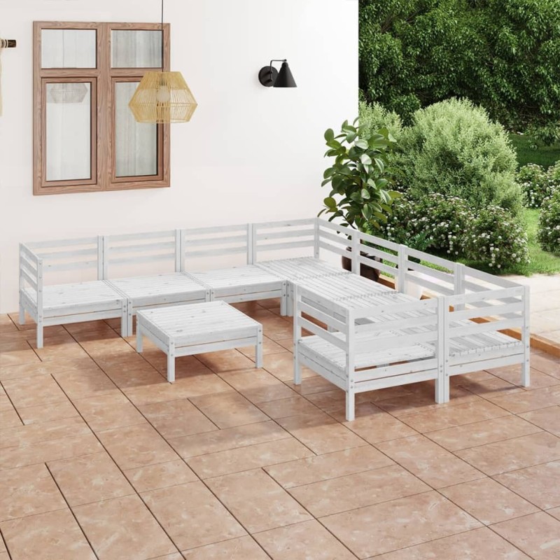 9 pcs conjunto lounge de jardim pinho maciço branco-Conjuntos de jardim-Home Retail