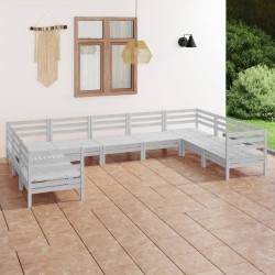 9 pcs conjunto lounge de jardim pinho maciço branco