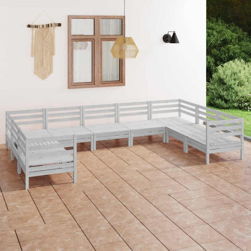 9 pcs conjunto lounge de jardim pinho maciço branco-Conjuntos de jardim-Home Retail