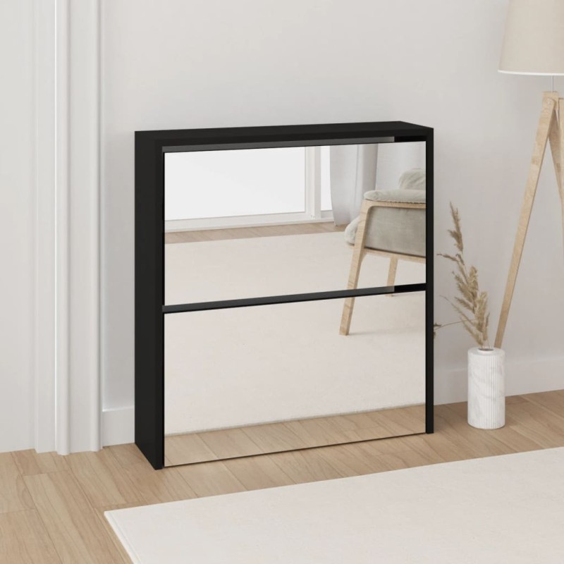 Sapateira com espelho de 2 divisórias 63x17x67cm preto-Sapateiras e organizadores-Home Retail