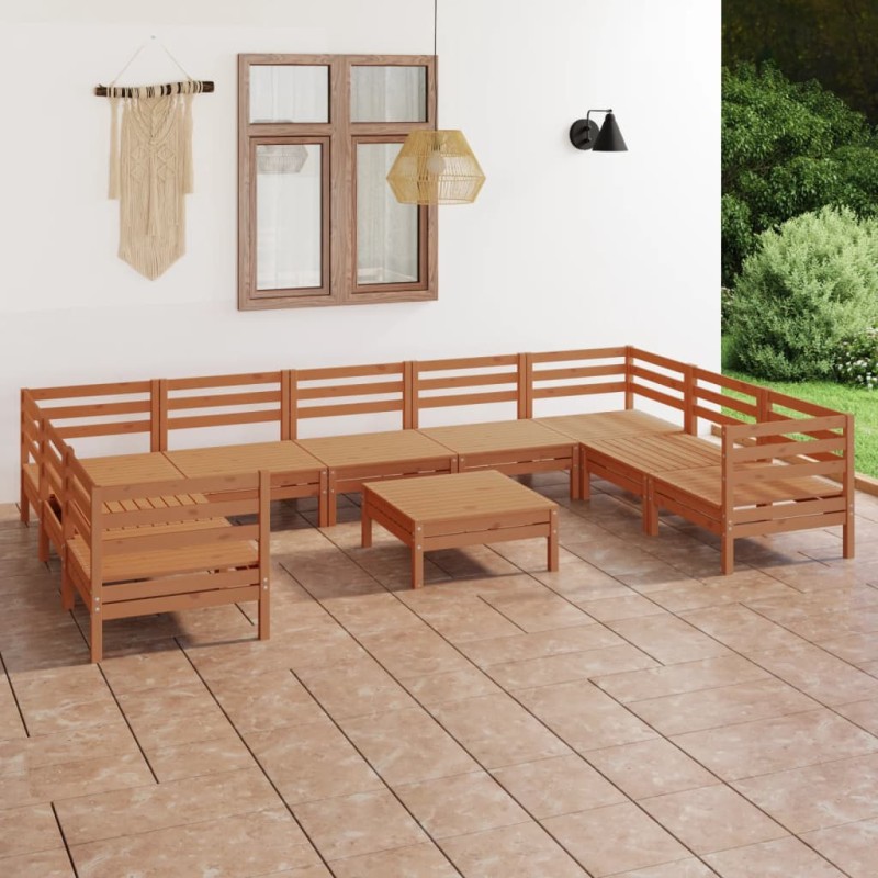 10 pcs conjunto lounge de jardim pinho maciço castanho mel-Conjuntos de jardim-Home Retail