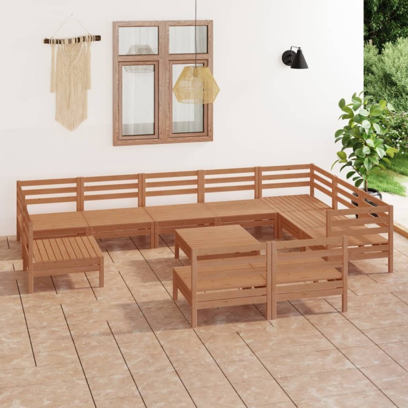 11 pcs conjunto lounge de jardim pinho maciço castanho mel-Conjuntos de jardim-Home Retail