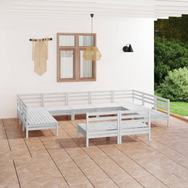 11 pcs conjunto lounge de jardim madeira de pinho maciça branco-Conjuntos de jardim-Home Retail