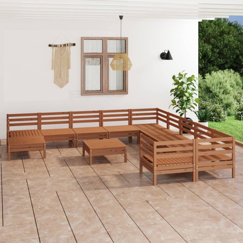 12 pcs conjunto lounge de jardim pinho maciço castanho mel-Conjuntos de jardim-Home Retail