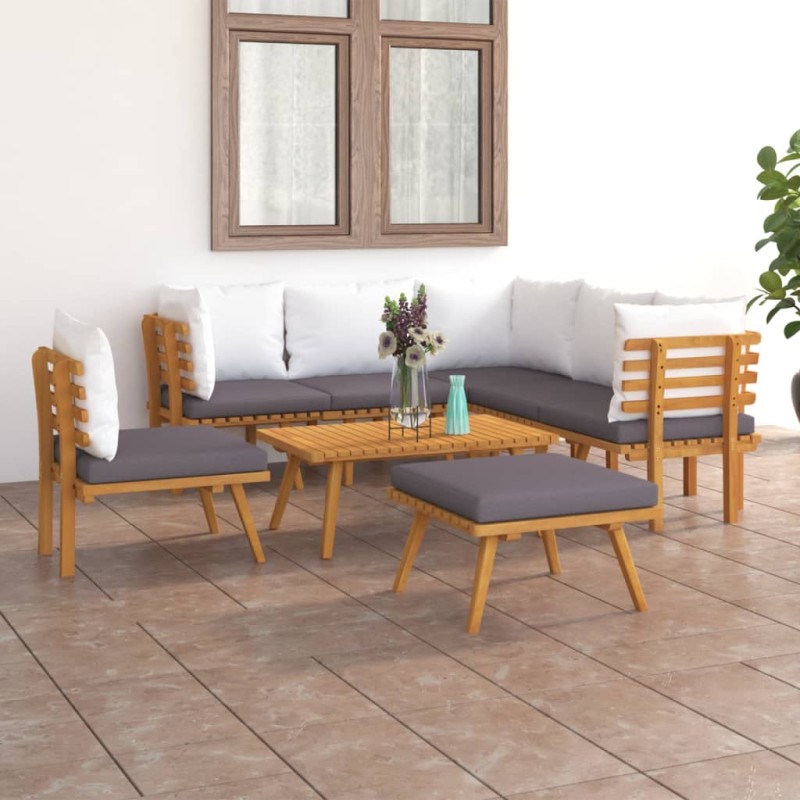 8 pcs conjunto lounge de jardim com almofadões acácia maciça-Conjuntos de jardim-Home Retail