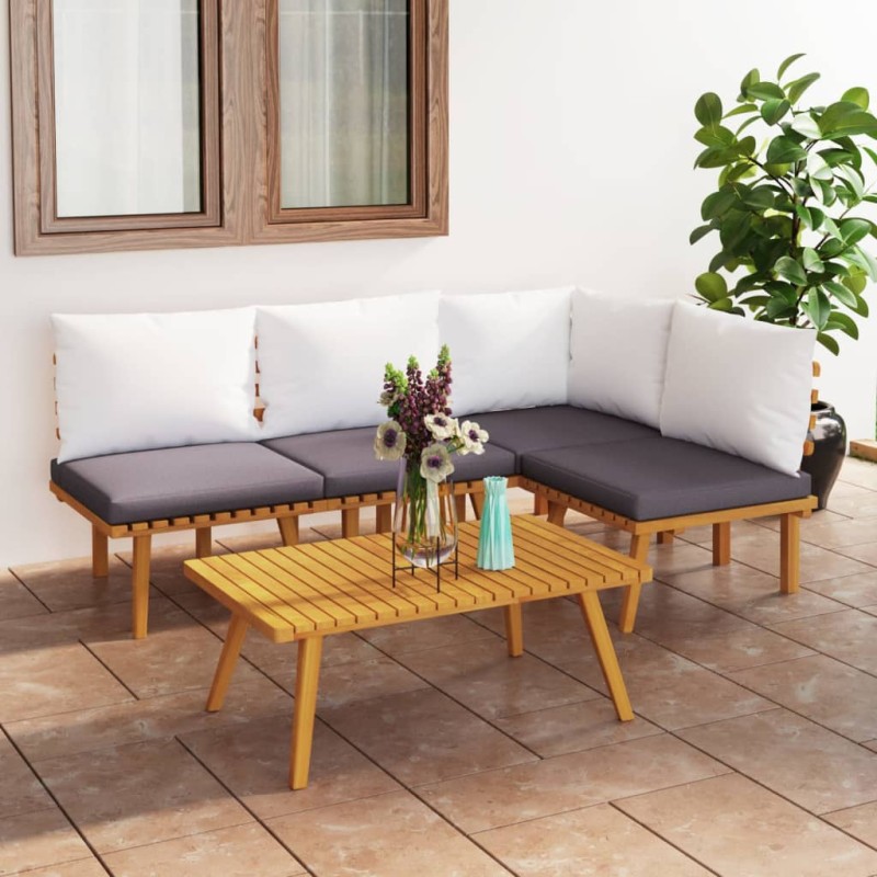 5 pcs conjunto lounge de jardim com almofadões acácia maciça-Conjuntos de jardim-Home Retail