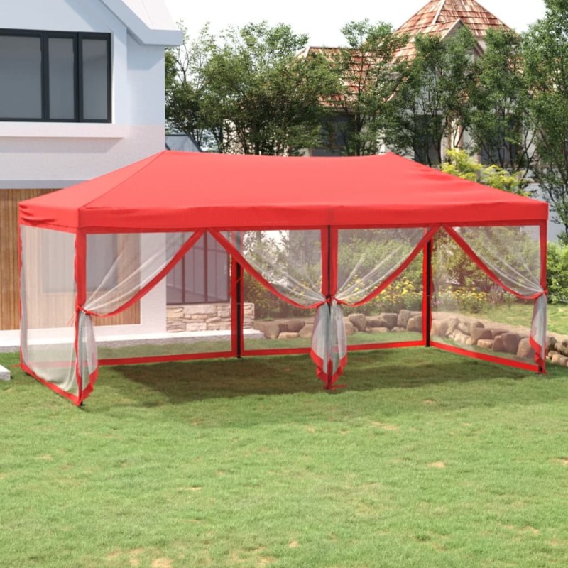 Tenda para festas dobrável com paredes laterais 3x6 m vermelho-Toldos e gazebos-Home Retail