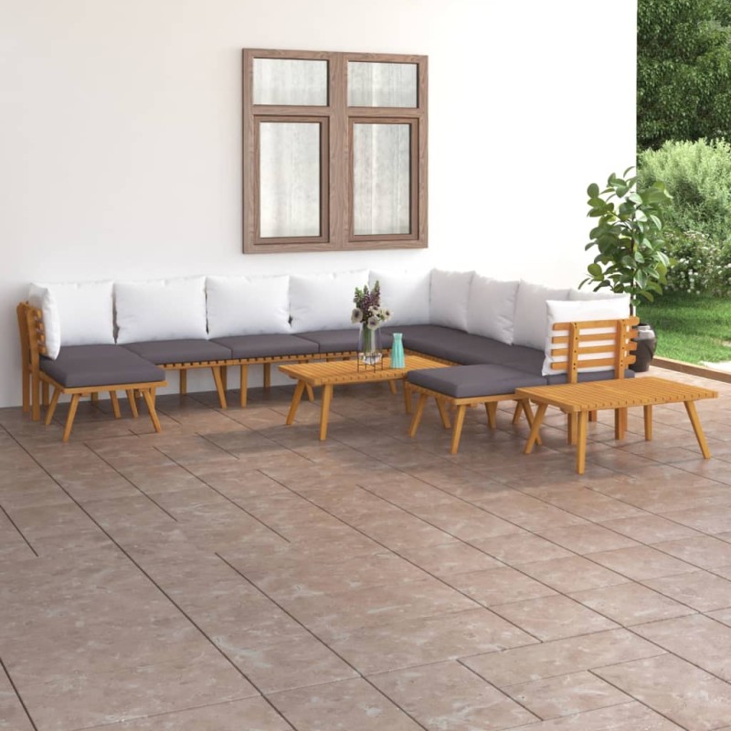 12 pcs conjunto lounge de jardim c/ almofadões acácia maciça-Conjuntos de jardim-Home Retail