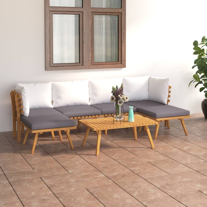 7 pcs conjunto lounge de jardim com almofadões acácia maciça-Conjuntos de jardim-Home Retail