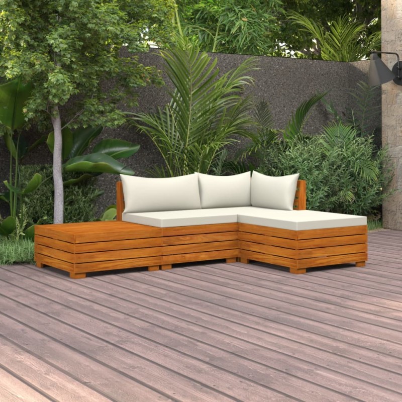 4 pcs conj. lounge jardim c/ almofadões madeira acácia maciça-Conjuntos de jardim-Home Retail