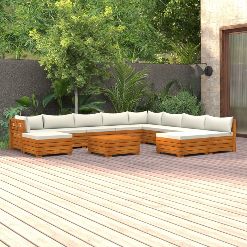 11 pcs conjunto lounge de jardim c/ almofadões acácia maciça-Conjuntos de jardim-Home Retail