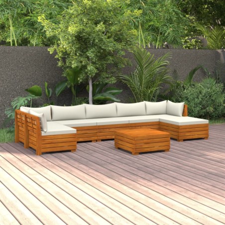 8 pcs conjunto lounge de jardim c/ almofadões acácia maciça