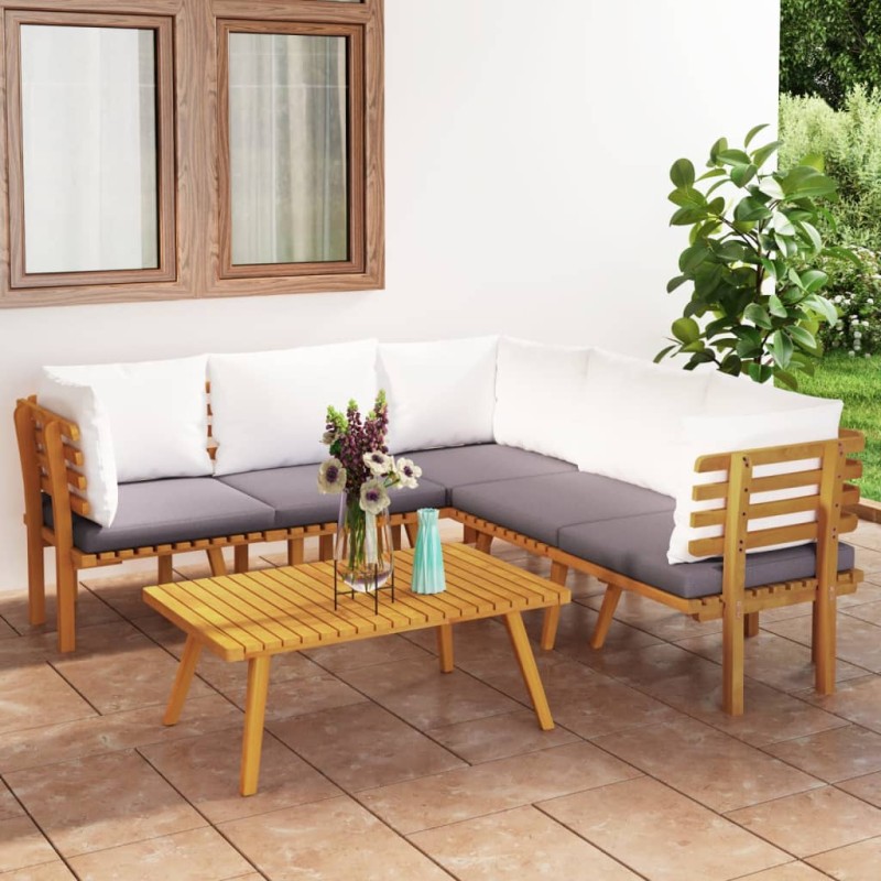 6 pcs conjunto lounge de jardim c/ almofadões acácia maciça-Conjuntos de jardim-Home Retail