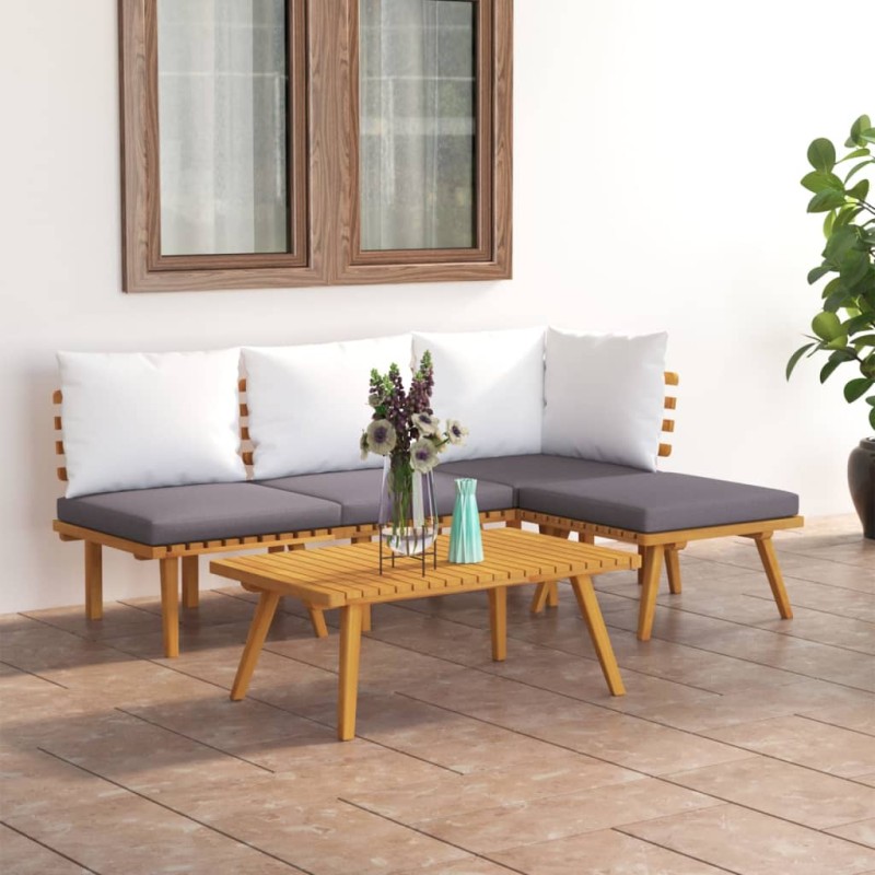 5 pcs conjunto lounge de jardim c/ almofadões acácia maciça-Conjuntos de jardim-Home Retail