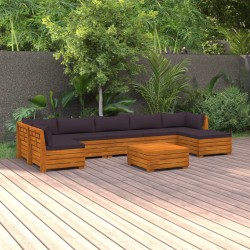 8 pcs conjunto lounge de jardim c/ almofadões acácia maciça