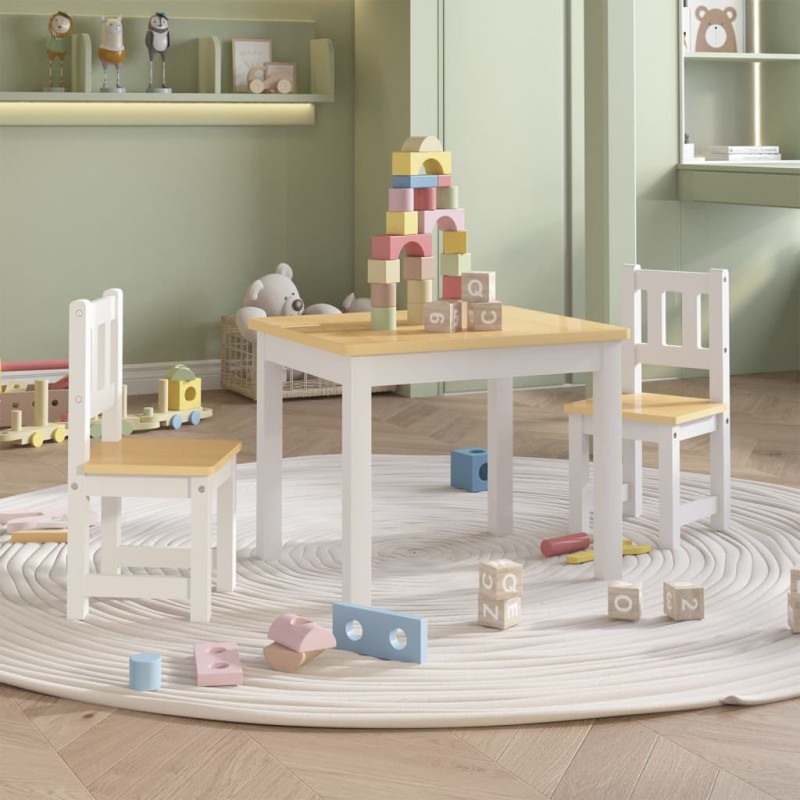 3 pcs conjunto mesa e cadeiras infantil MDF branco e bege-Conjuntos de móveis infantis-Home Retail