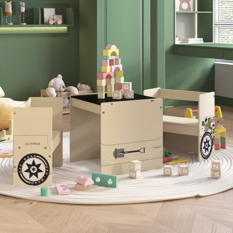 3 pcs mesa e cadeiras infantil design carro todo-o-terreno MDF-Conjuntos de móveis infantis-Home Retail