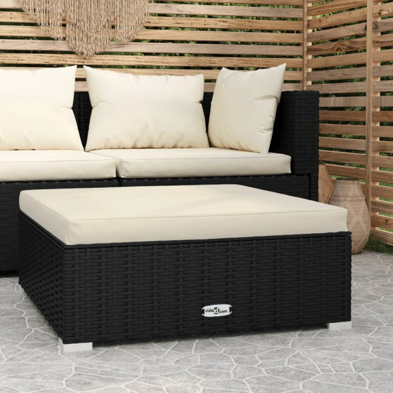 Apoio de pés p/ jardim com almofadão 70x70x30 cm vime PE preto-Unidades de sofá com módulos externos-Home Retail