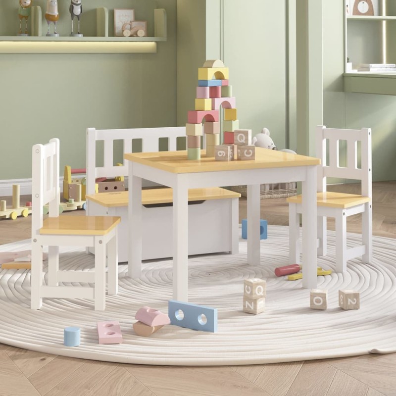 4 pcs conjunto mesa e cadeiras infantil MDF branco e bege-Conjuntos de móveis infantis-Home Retail