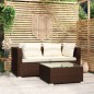 3 pcs conjunto lounge jardim c/ almofadões vime PE castanho