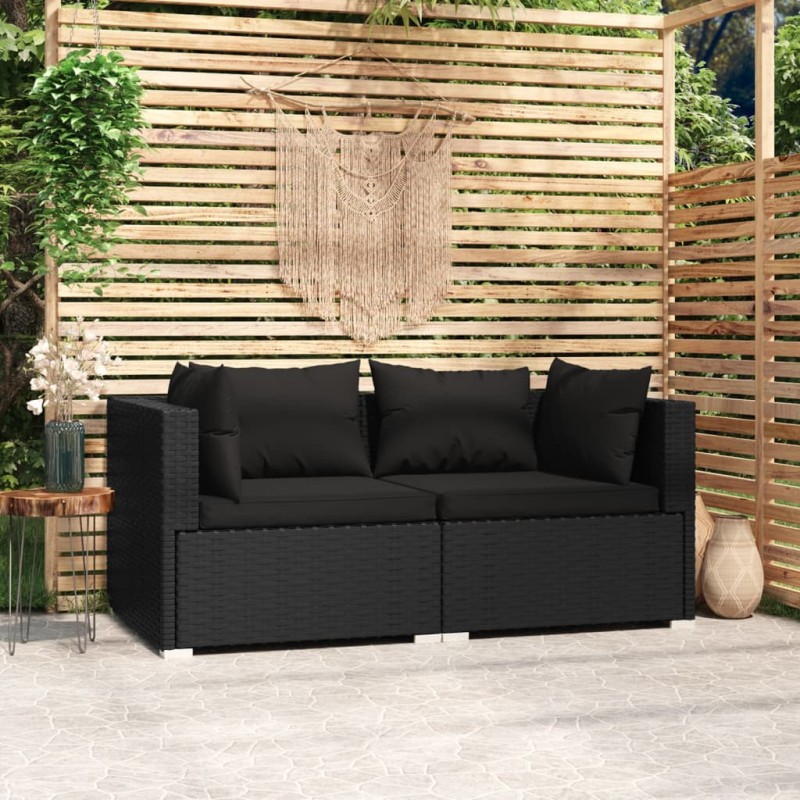 Sofá com almofadões 2 lugares vime PE preto-Conjuntos de jardim-Home Retail