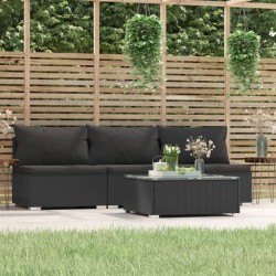 4 pcs conjunto lounge de jardim c/ almofadões vime PE preto