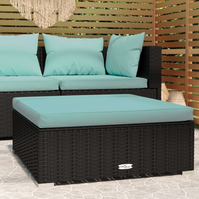 Apoio de pés p/ jardim com almofadão 70x70x30 cm vime PE preto-Unidades de sofá com módulos externos-Home Retail